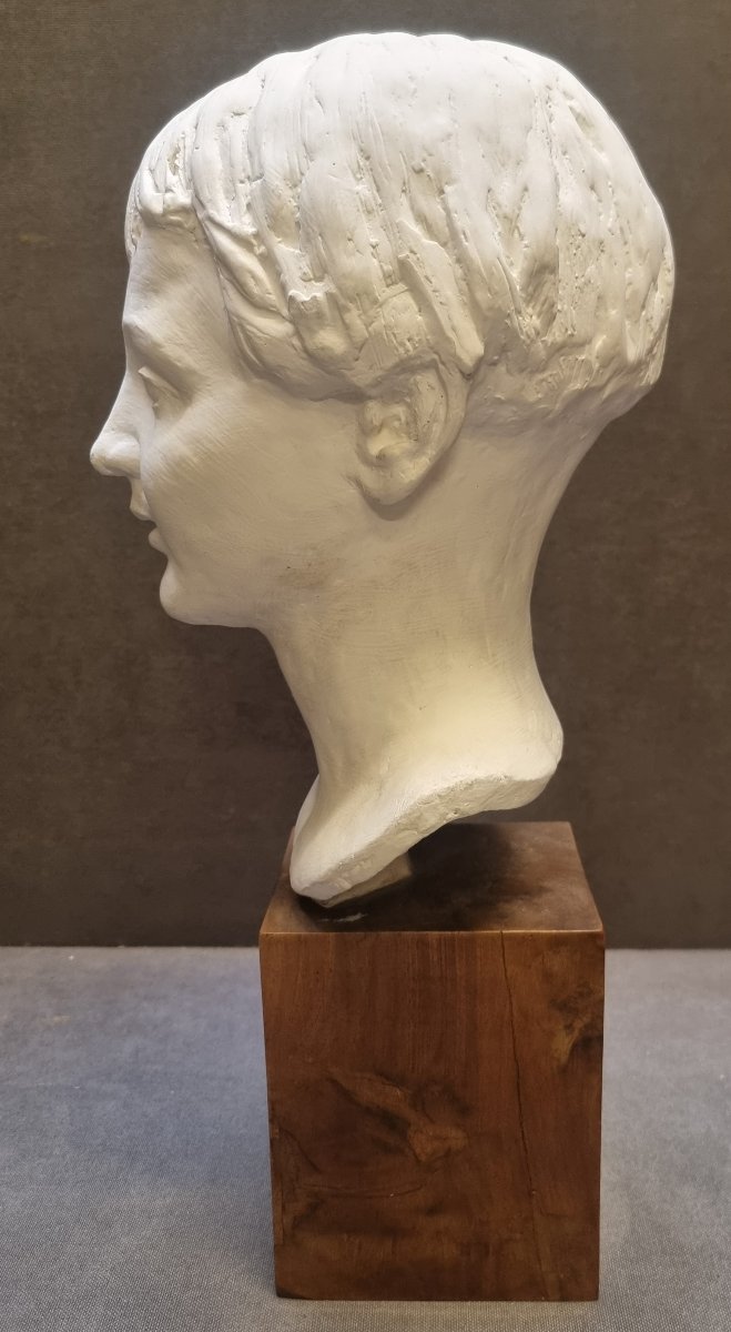 SCULTURA IN GESSO 1935 RAFFIGURANTE RAGAZZO SU BASE IN LEGNO - ALFONSO DI PASQUALE (1899-1987)-photo-1