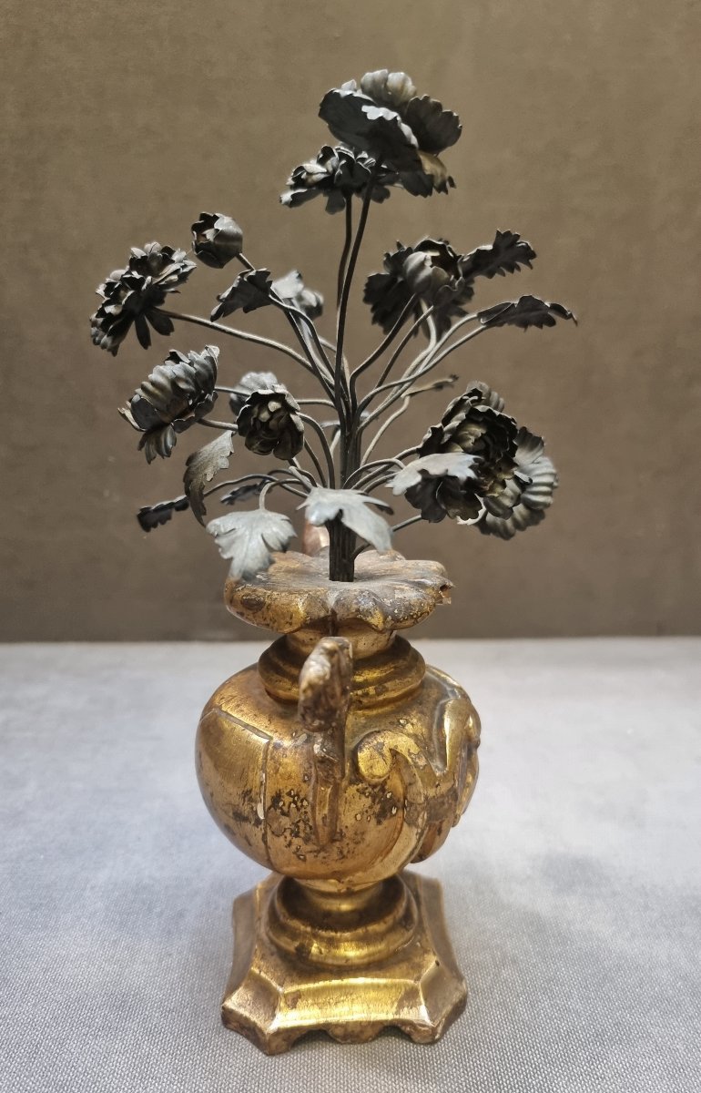 VASO IN LEGNO ARGENTATO A MECCA CON FIORI IN ARGENTO - SECONDA META DELL'700-photo-2