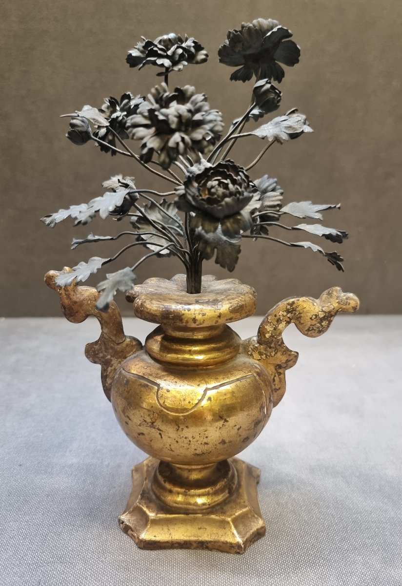 VASO IN LEGNO ARGENTATO A MECCA CON FIORI IN ARGENTO - SECONDA META DELL'700-photo-3