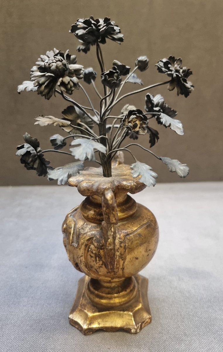 VASO IN LEGNO ARGENTATO A MECCA CON FIORI IN ARGENTO - SECONDA META DELL'700-photo-4