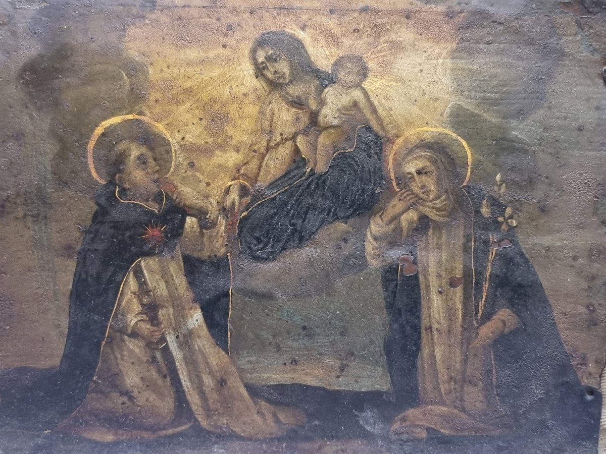 DIPINTO OLIO SU RAME RAFFIGURANTE SANTI, MADONNA CON BAMBINO - SUD ITALIA - XVII SECOLO-photo-2