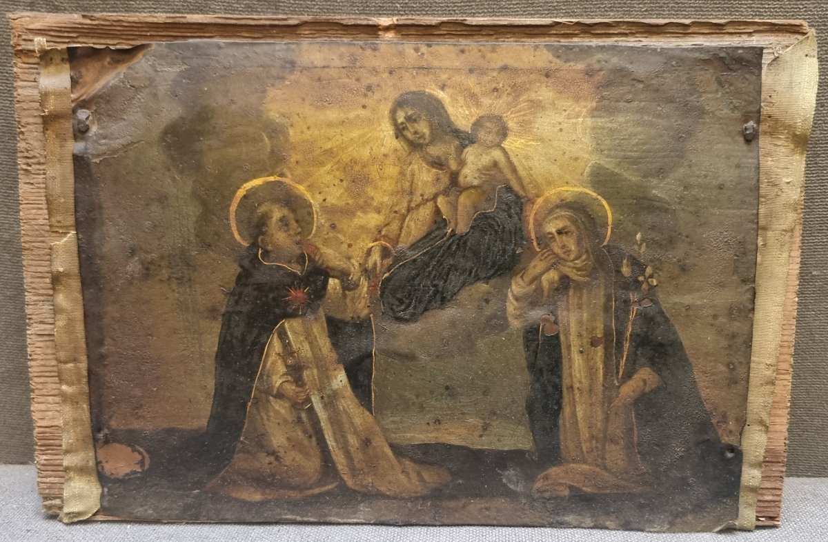 DIPINTO OLIO SU RAME RAFFIGURANTE SANTI, MADONNA CON BAMBINO - SUD ITALIA - XVII SECOLO