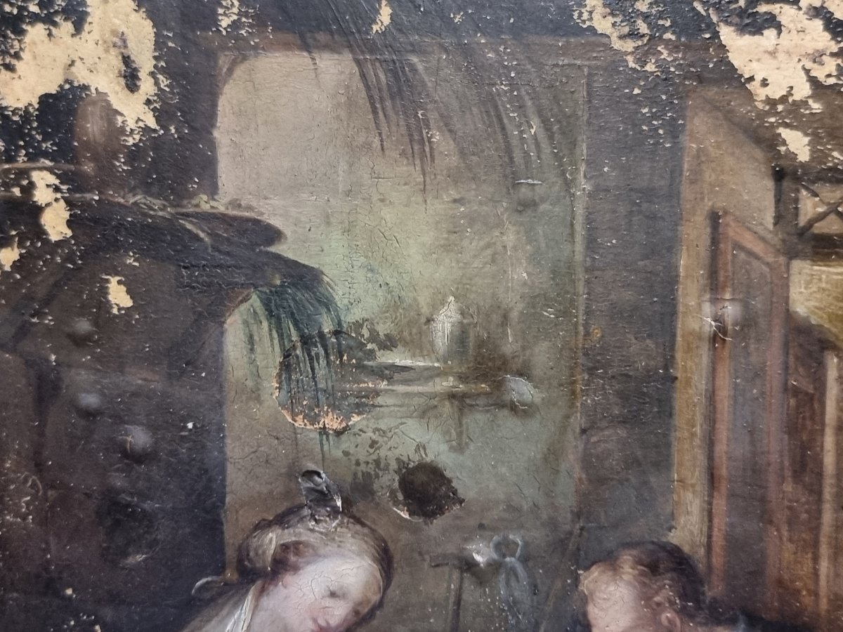 DIPINTO OLIO SU CARTA APPLICATA SU TAVOLA - SACRA FAMIGLIA E SAN GIOVANNINO - CENTRO ITALIA -photo-2