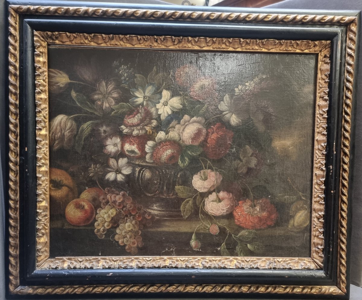 QUADRO OLIO SU TELA - NATURA MORTA - DELL'600