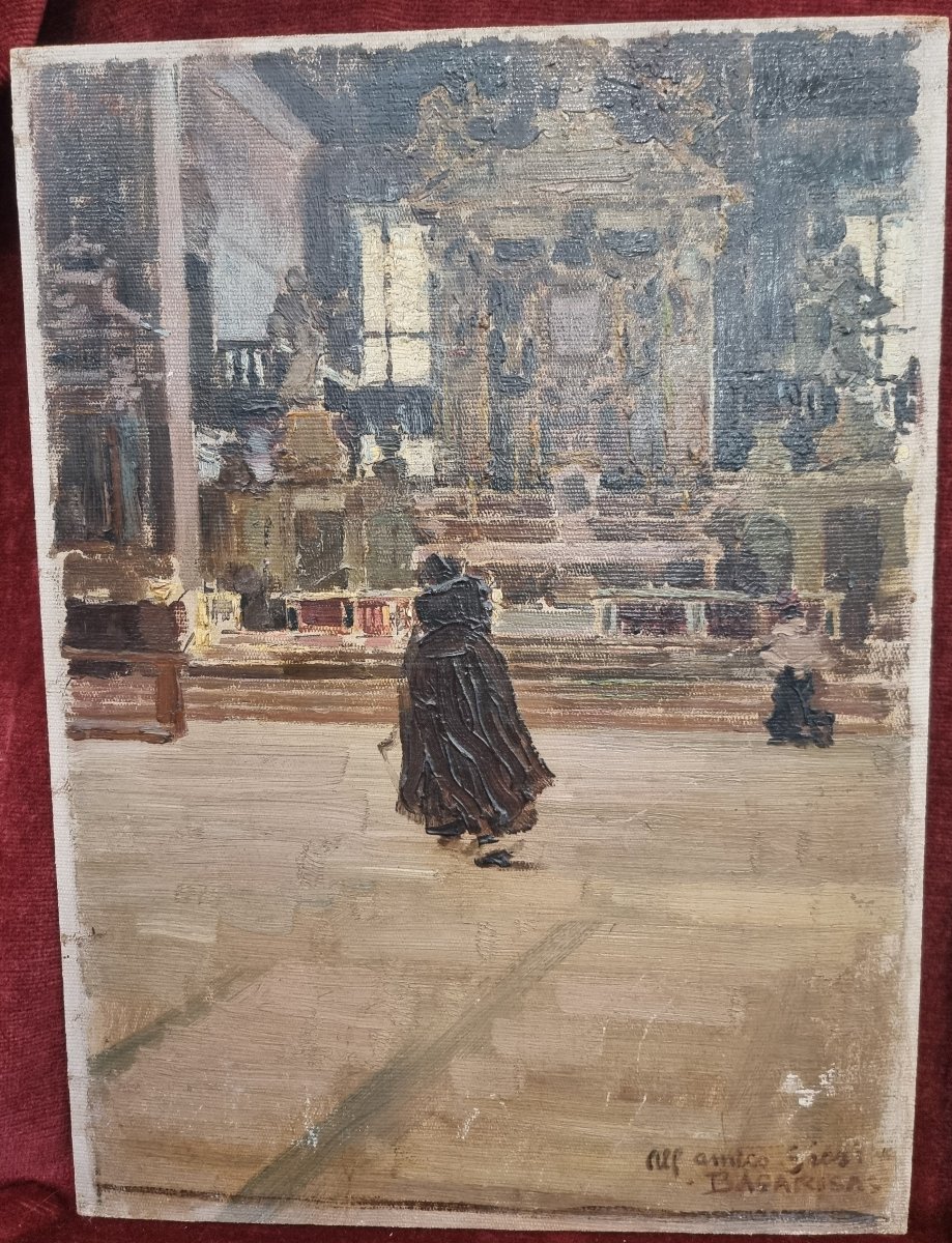 3 OLII DI GUSTAVO BACARISAS (1873-1971) - UNO SU CARTONE TELATO,DUE SU TAVOLETTA-photo-2