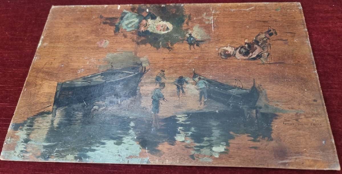 3 OLII DI GUSTAVO BACARISAS (1873-1971) - UNO SU CARTONE TELATO,DUE SU TAVOLETTA-photo-4