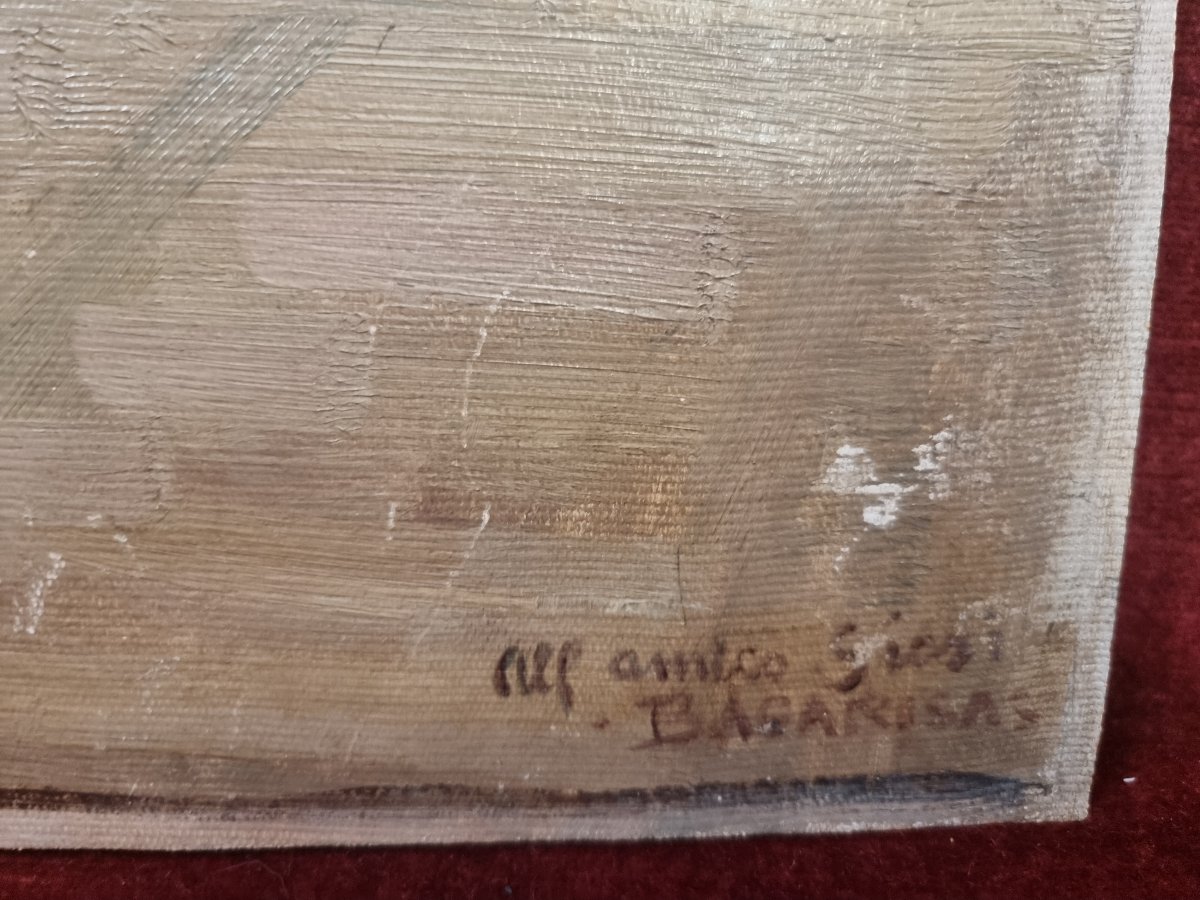 3 OLII DI GUSTAVO BACARISAS (1873-1971) - UNO SU CARTONE TELATO,DUE SU TAVOLETTA-photo-5
