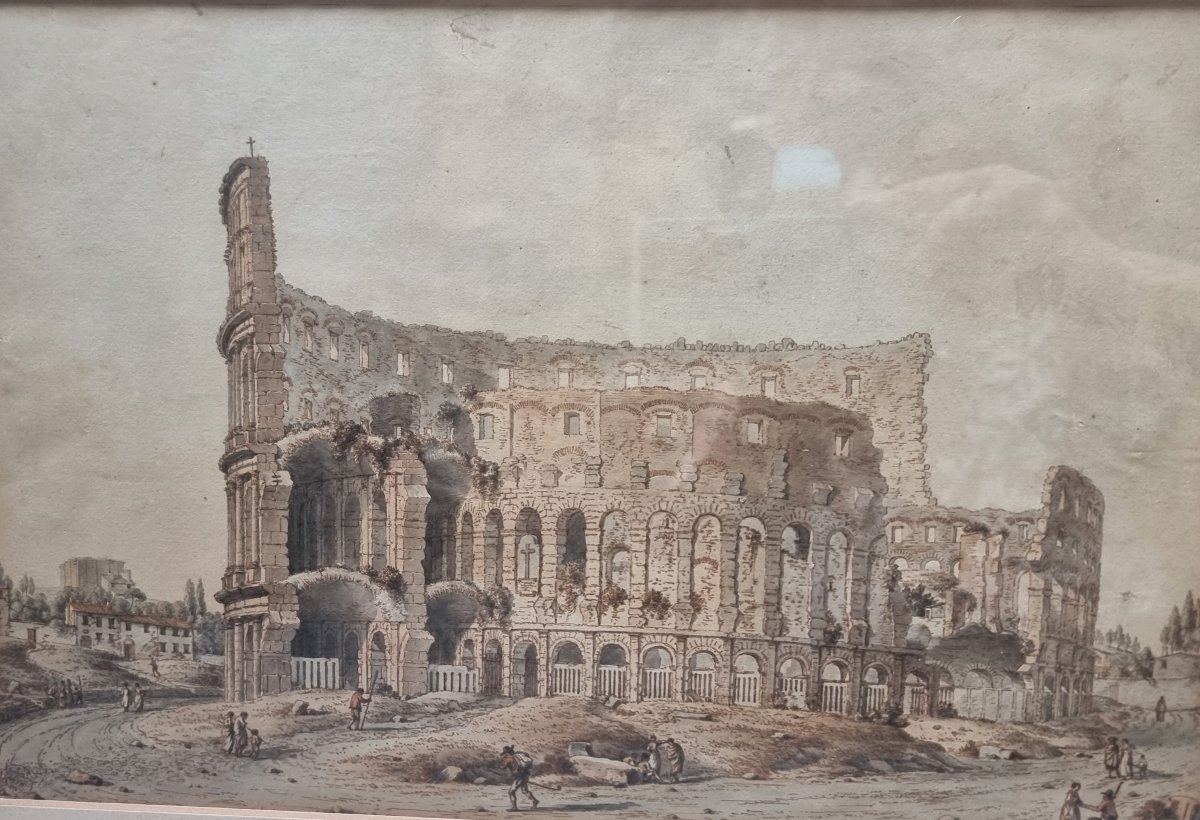 DISEGNO A PENNA ACQUARELLATA  - ROMA, COLOSSEO - VICTOR-JEAN NICOLLE (1754-1826) - fine '700-photo-2