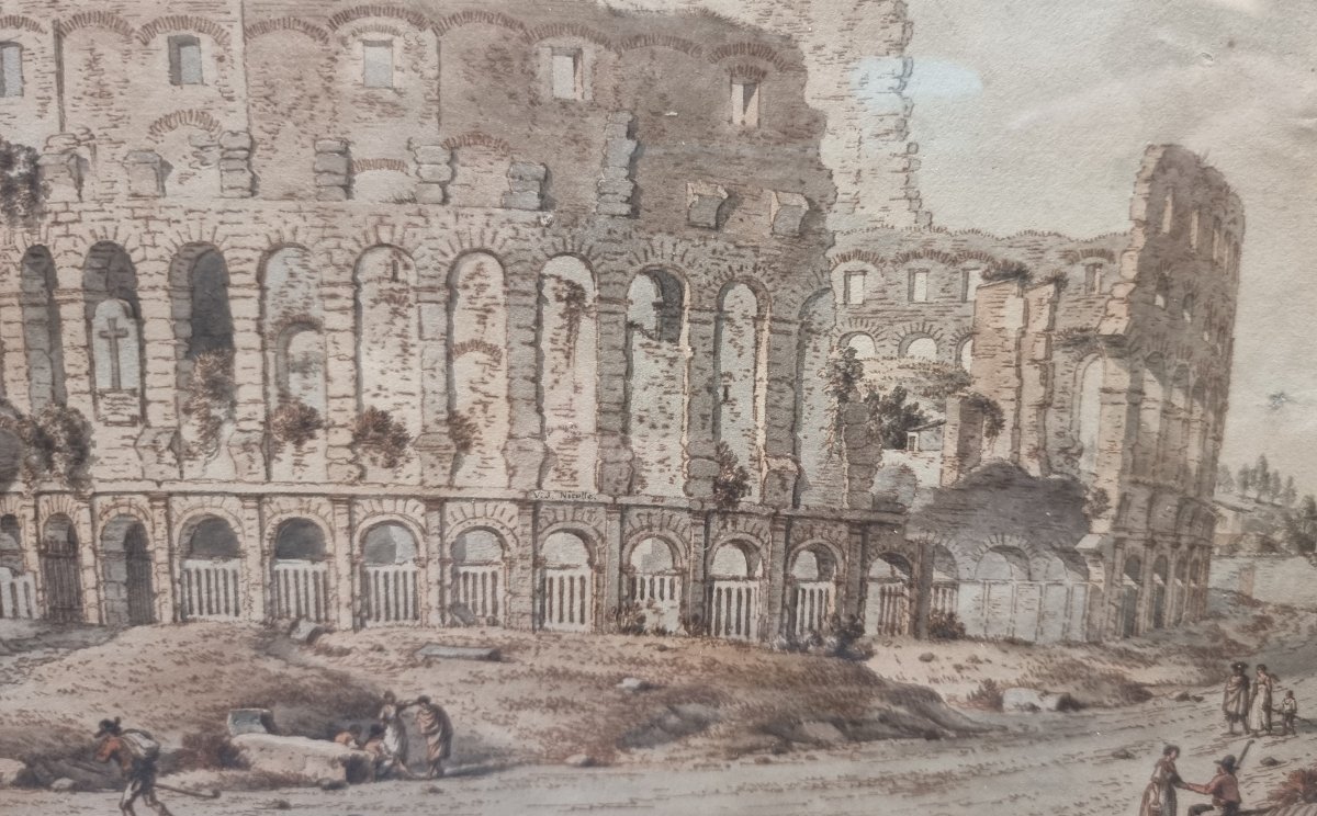 DISEGNO A PENNA ACQUARELLATA  - ROMA, COLOSSEO - VICTOR-JEAN NICOLLE (1754-1826) - fine '700-photo-4