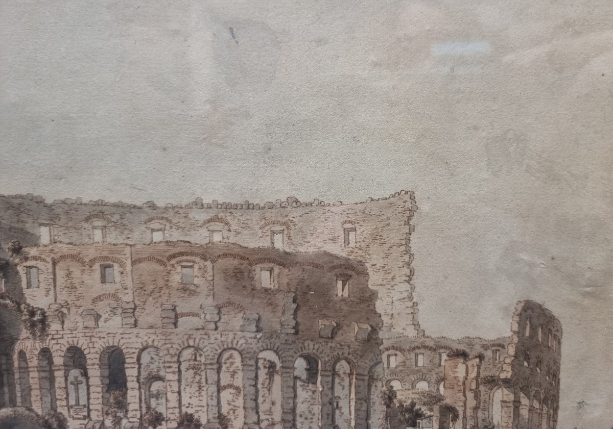 DISEGNO A PENNA ACQUARELLATA  - ROMA, COLOSSEO - VICTOR-JEAN NICOLLE (1754-1826) - fine '700-photo-1