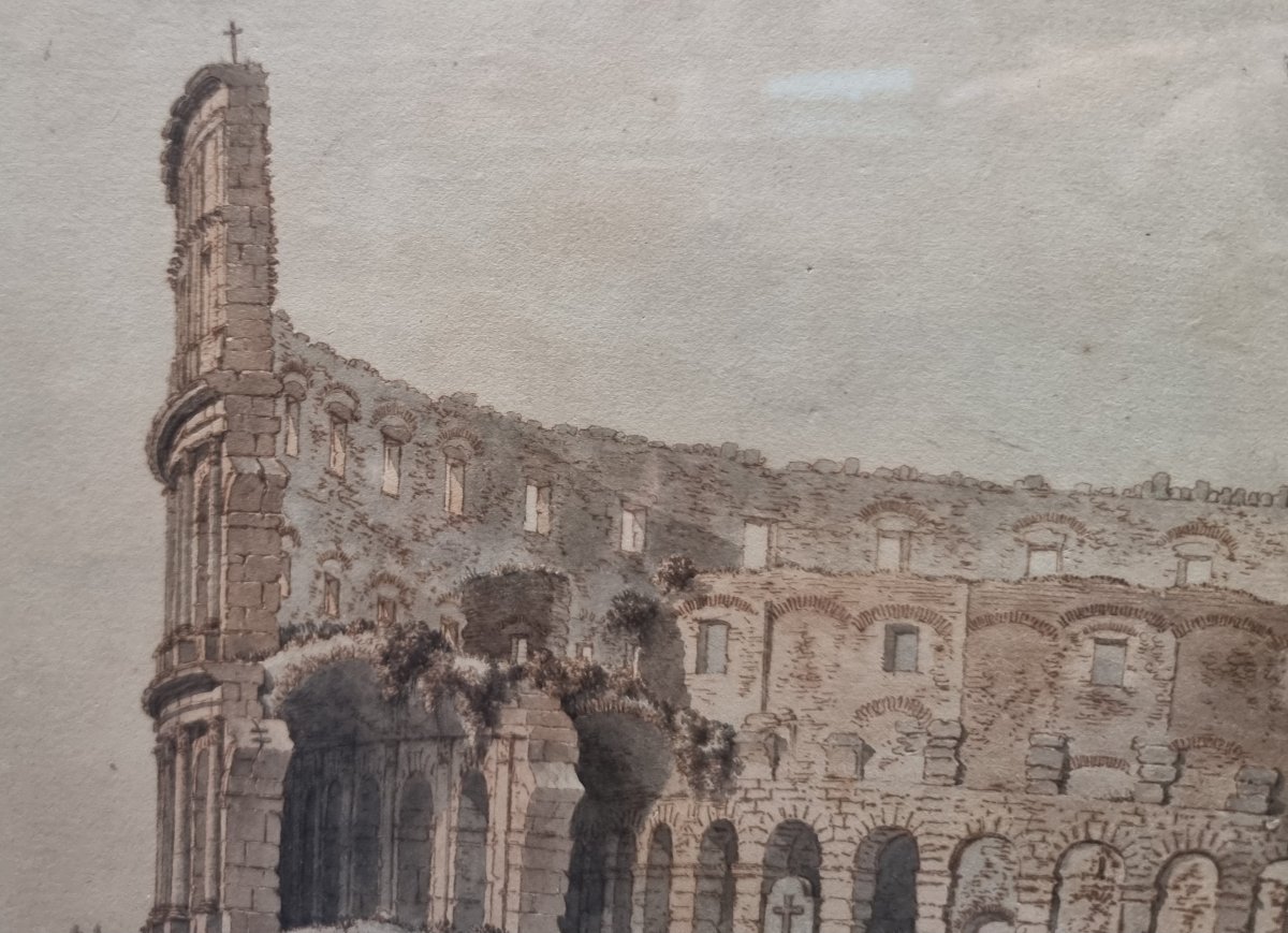 DISEGNO A PENNA ACQUARELLATA  - ROMA, COLOSSEO - VICTOR-JEAN NICOLLE (1754-1826) - fine '700-photo-2