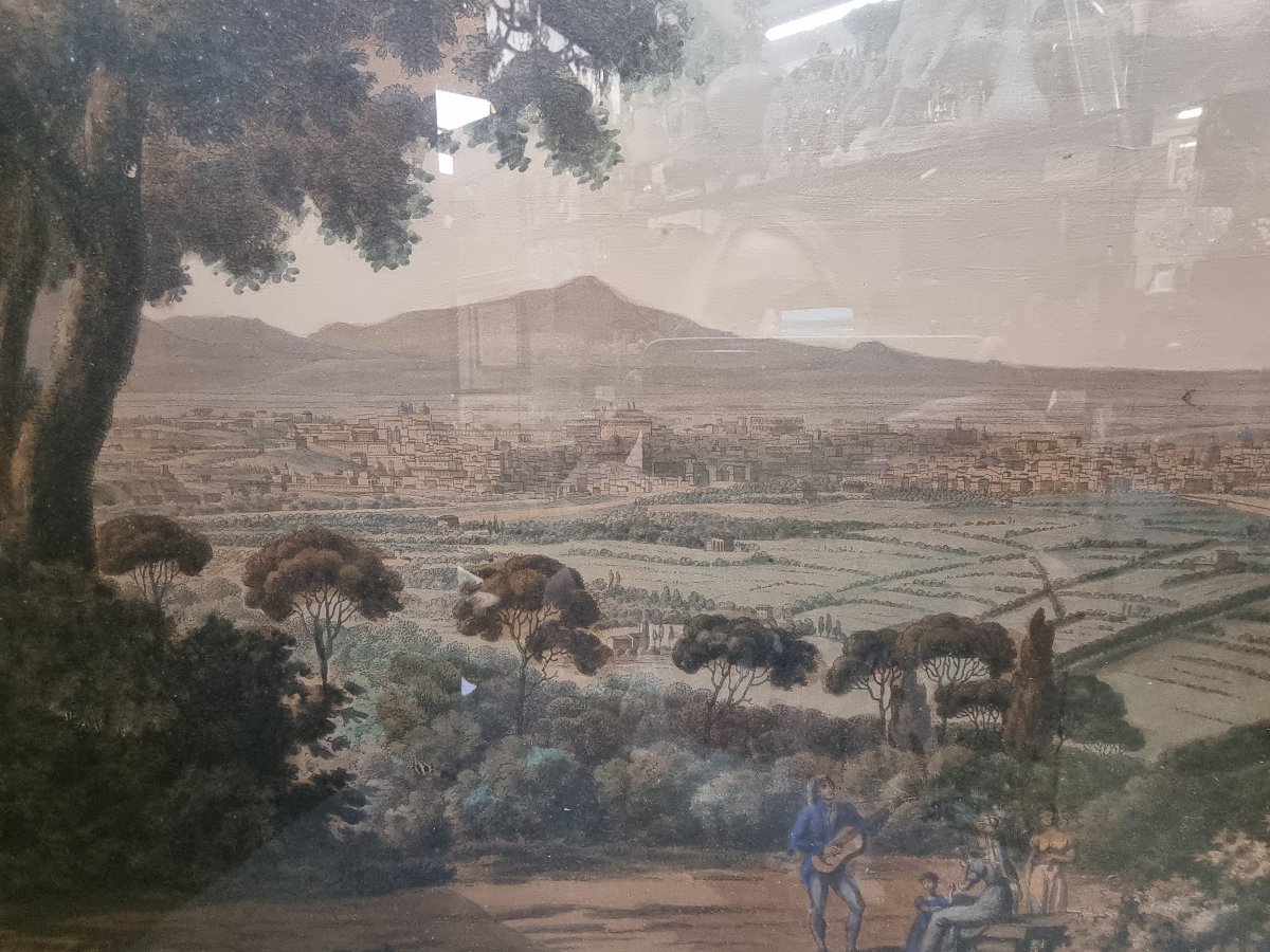 INCISIONE ACQUARELLATA - VISTA ROMA DA MONTE MARIO - JAKOB PHILIPP HACKERT (1737-1807)-photo-3