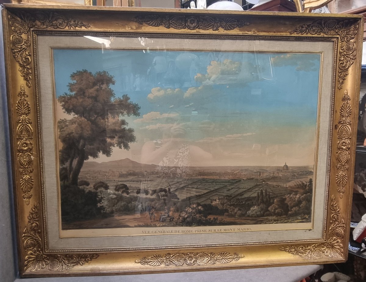 INCISIONE ACQUARELLATA - VISTA ROMA DA MONTE MARIO - JAKOB PHILIPP HACKERT (1737-1807)