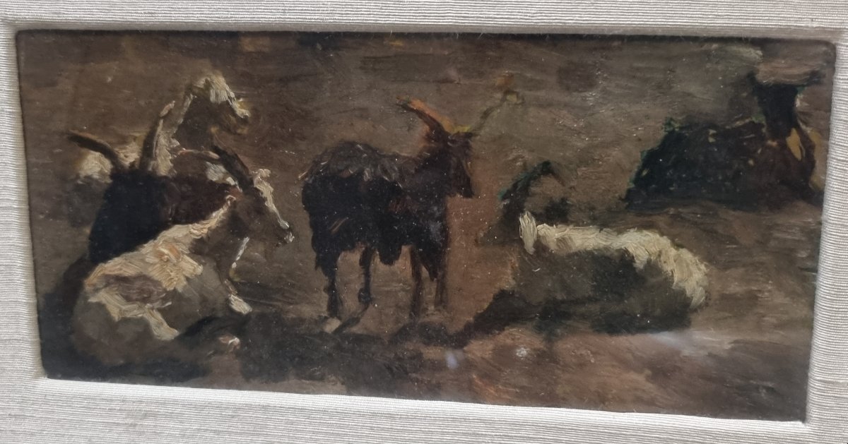 QUADRO OLIO oSU CARTONCINO - STUDIO DI CAPRE - DELL'800-photo-2