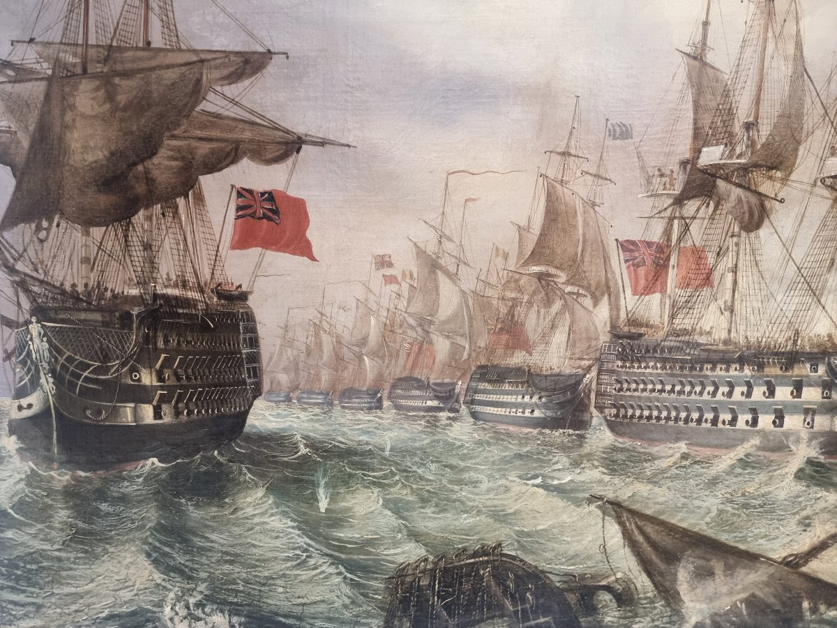 OLIO SU TELA - BATTAGLIA NAVALE INGLESE - firmato T. JORDAN -  Primi '800-photo-2