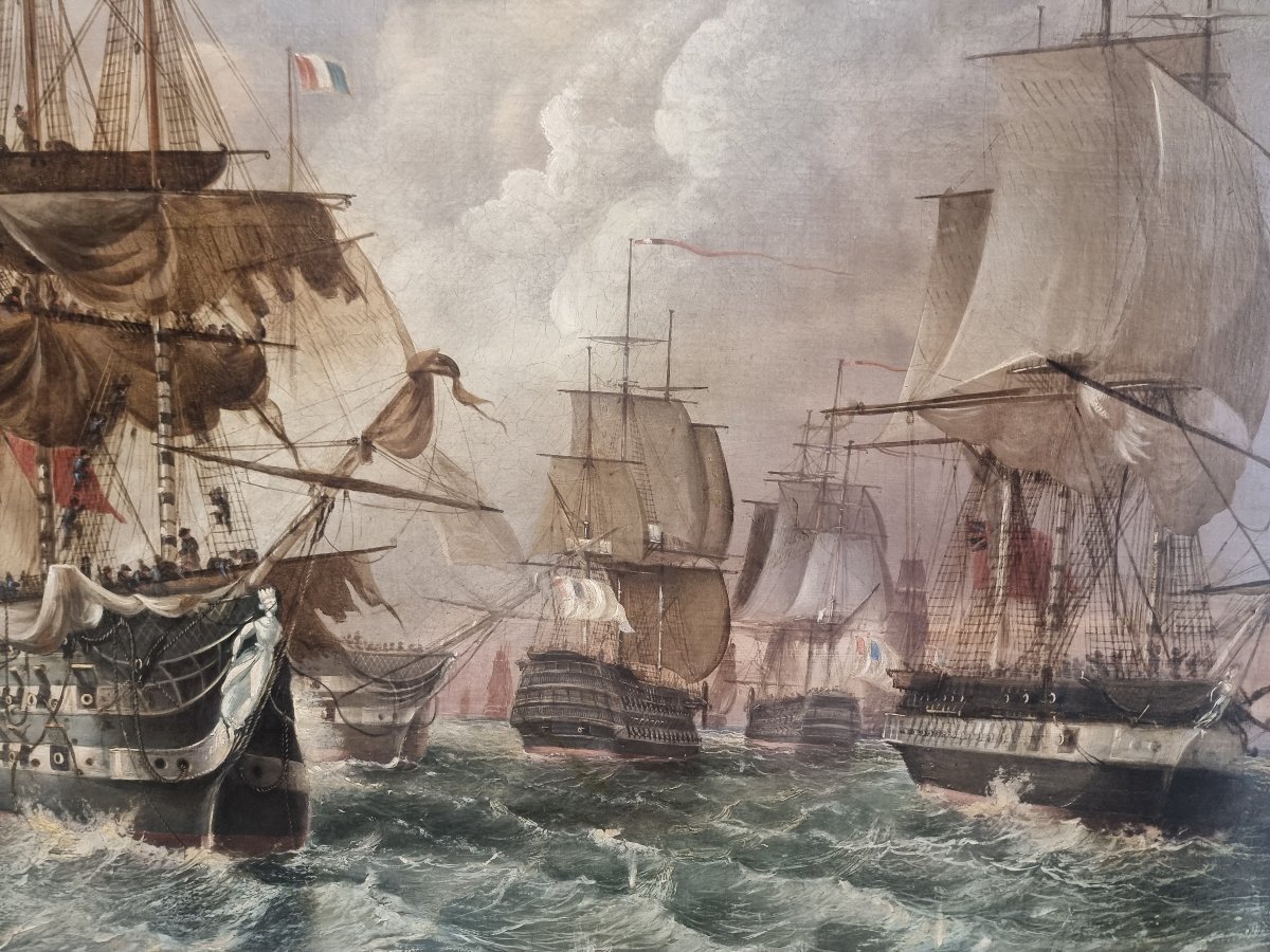 OLIO SU TELA - BATTAGLIA NAVALE INGLESE - firmato T. JORDAN -  Primi '800-photo-4