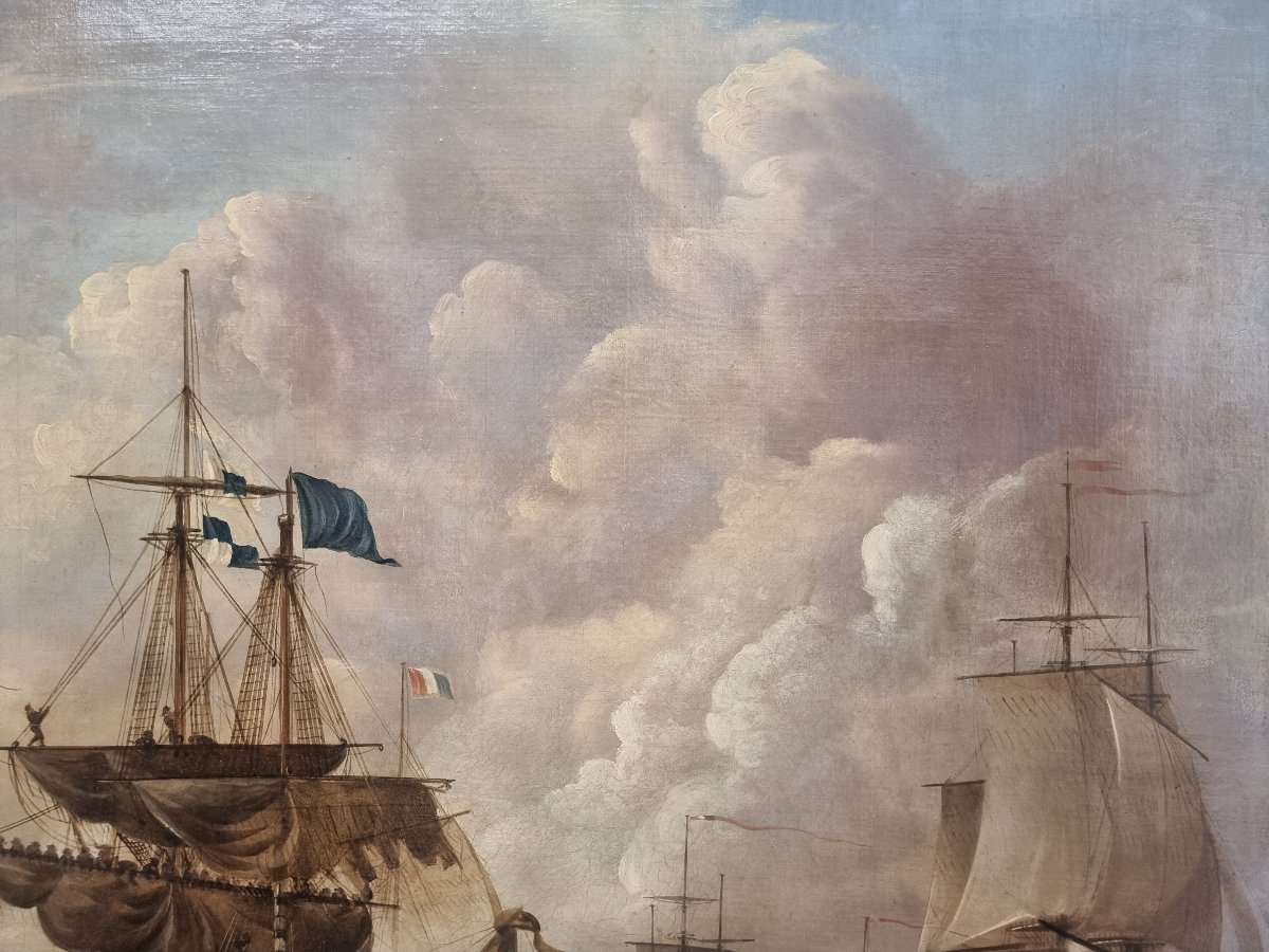 OLIO SU TELA - BATTAGLIA NAVALE INGLESE - firmato T. JORDAN -  Primi '800-photo-1
