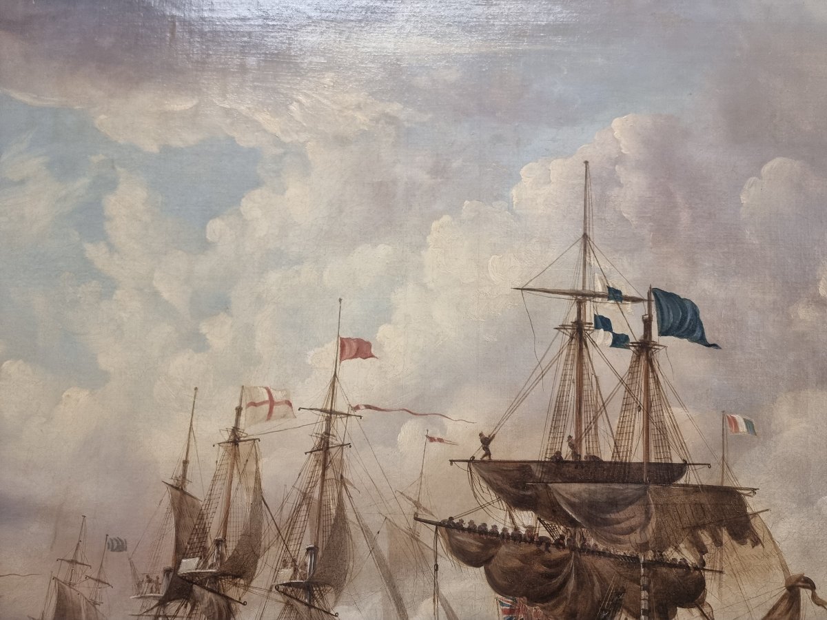 OLIO SU TELA - BATTAGLIA NAVALE INGLESE - firmato T. JORDAN -  Primi '800-photo-2