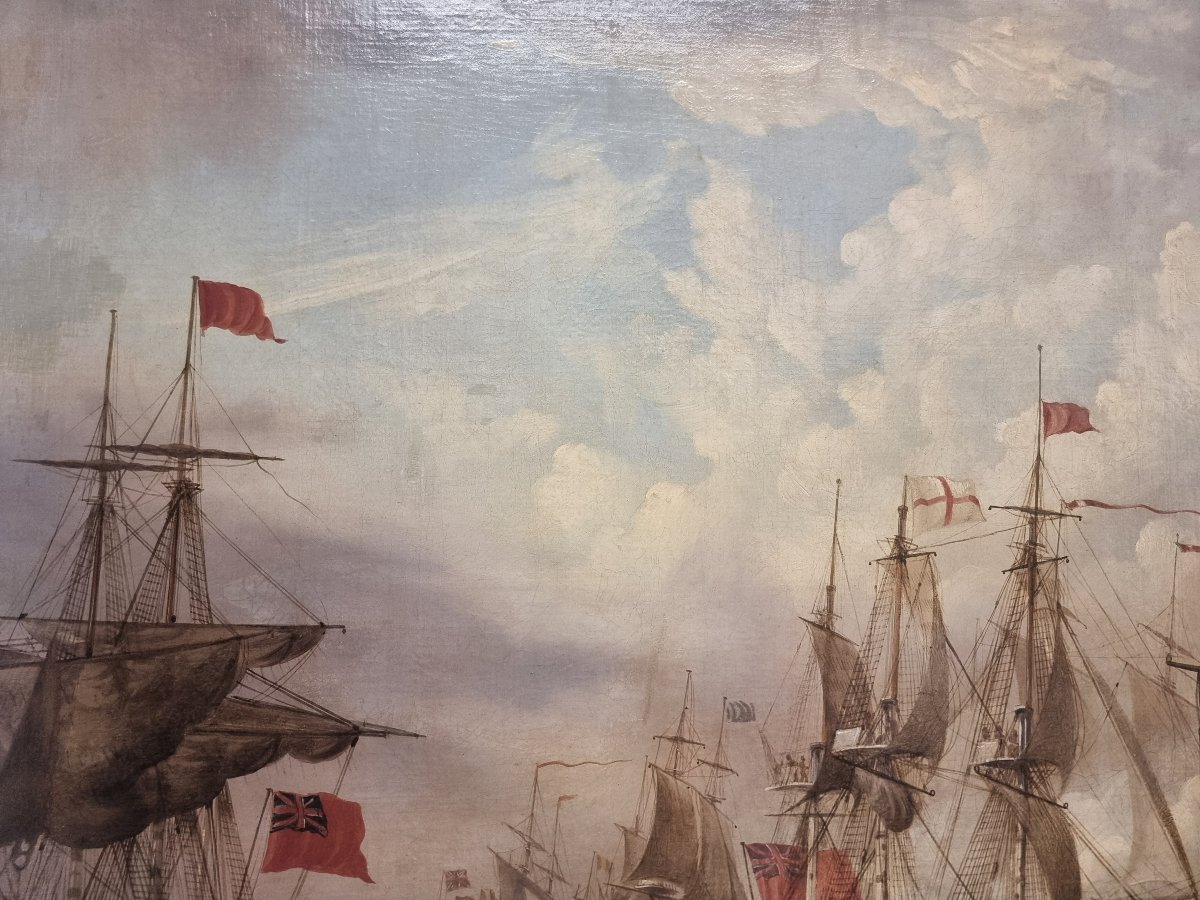 OLIO SU TELA - BATTAGLIA NAVALE INGLESE - firmato T. JORDAN -  Primi '800-photo-3
