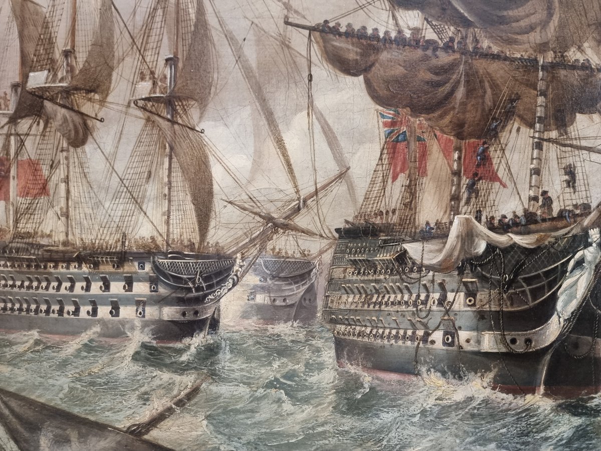 OLIO SU TELA - BATTAGLIA NAVALE INGLESE - firmato T. JORDAN -  Primi '800-photo-4