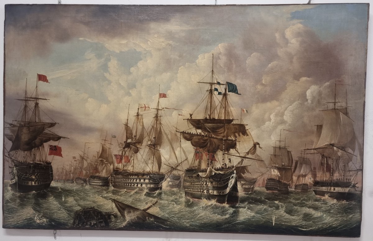 OLIO SU TELA - BATTAGLIA NAVALE INGLESE - firmato T. JORDAN -  Primi '800