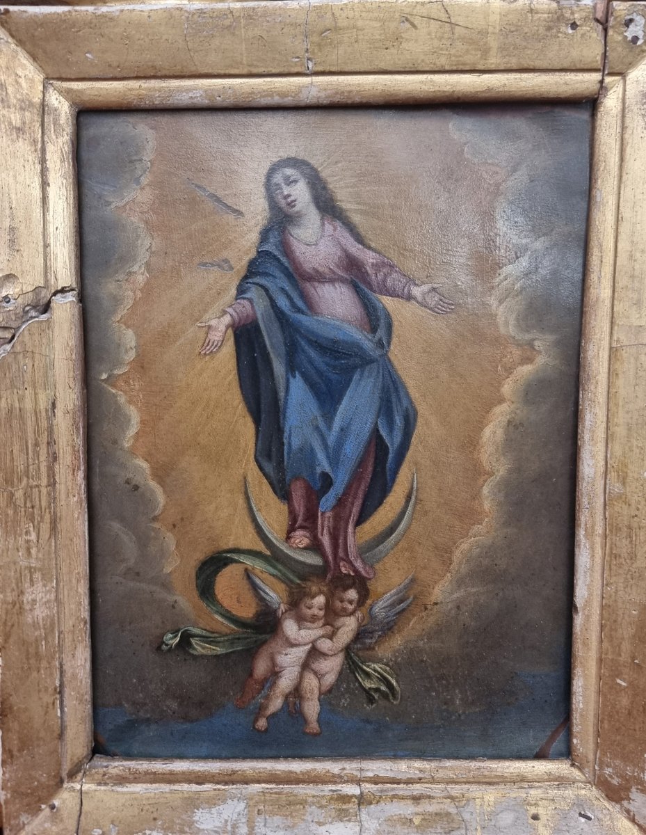 OLIO SU RAME RAFFIGURANTE MADONNA - ITALIA dell'700-photo-1