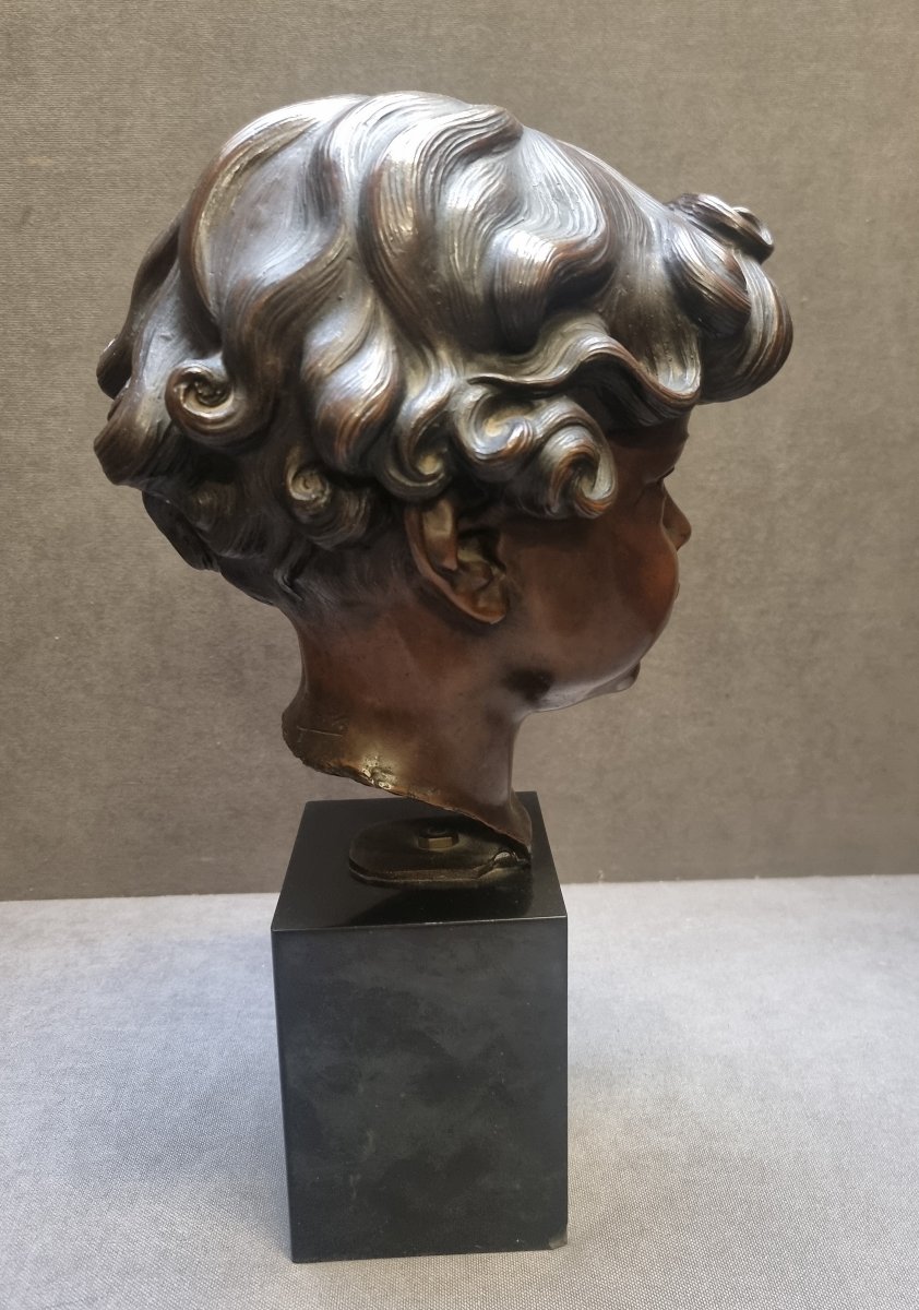 SCULTURA IN BRONZO SU BASE MARMO (NERO DEL BELGIO) - BUSTO RAGAZZO CORRADO CORELLI (1884-1968)-photo-3