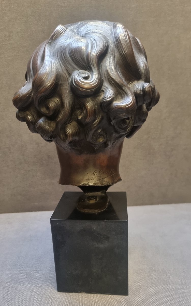 SCULTURA IN BRONZO SU BASE MARMO (NERO DEL BELGIO) - BUSTO RAGAZZO CORRADO CORELLI (1884-1968)-photo-4
