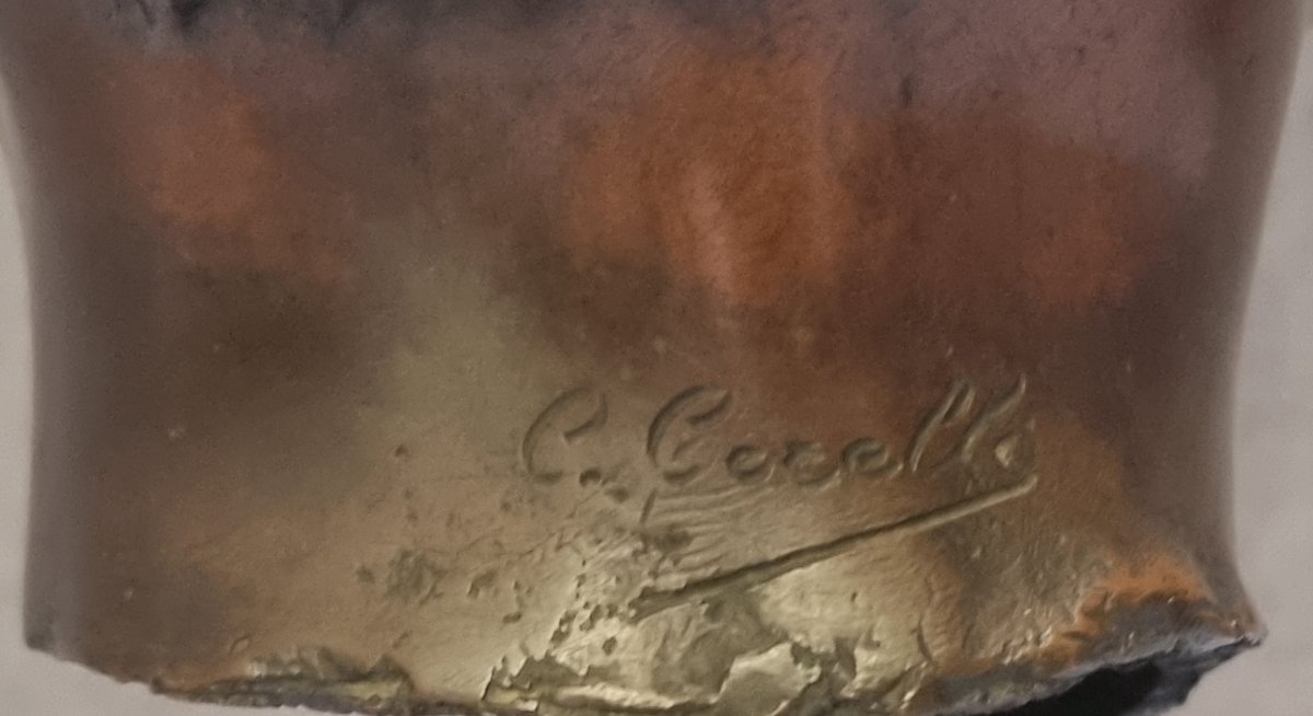 SCULTURA IN BRONZO SU BASE MARMO (NERO DEL BELGIO) - BUSTO RAGAZZO CORRADO CORELLI (1884-1968)-photo-1