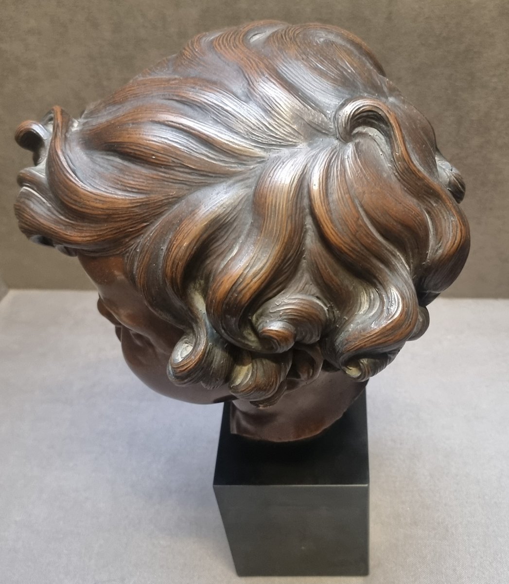 SCULTURA IN BRONZO SU BASE MARMO (NERO DEL BELGIO) - BUSTO RAGAZZO CORRADO CORELLI (1884-1968)-photo-3