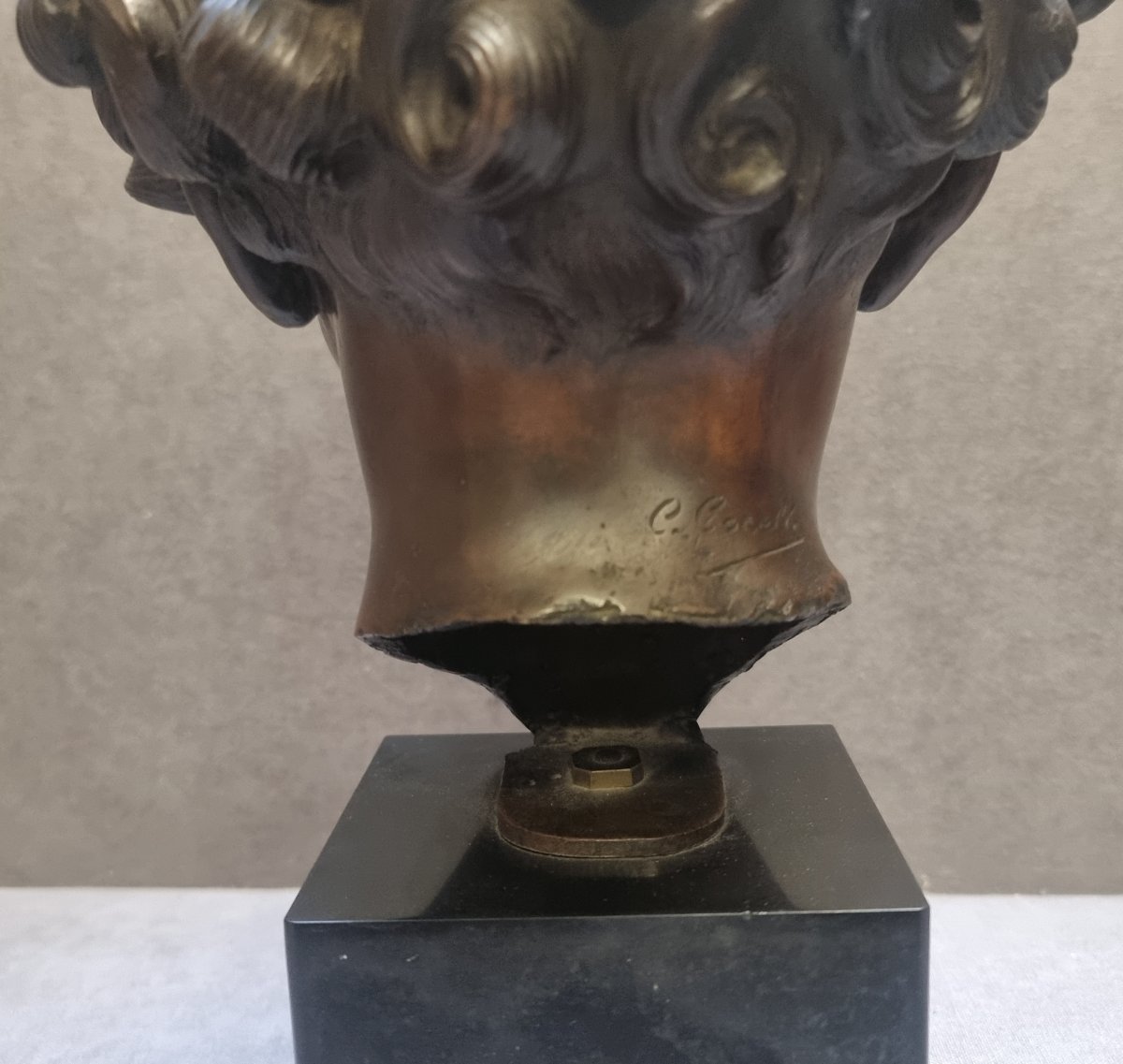 SCULTURA IN BRONZO SU BASE MARMO (NERO DEL BELGIO) - BUSTO RAGAZZO CORRADO CORELLI (1884-1968)-photo-4