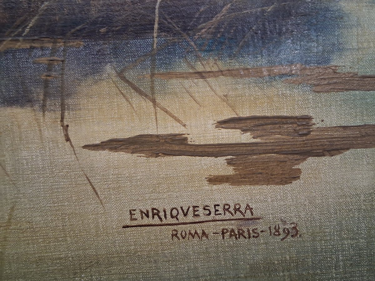 OLIO SU TELA 1893 - PAESAGGIO - ENRIQUE SERRA (Barcellona 1858 – Roma1918)-photo-4