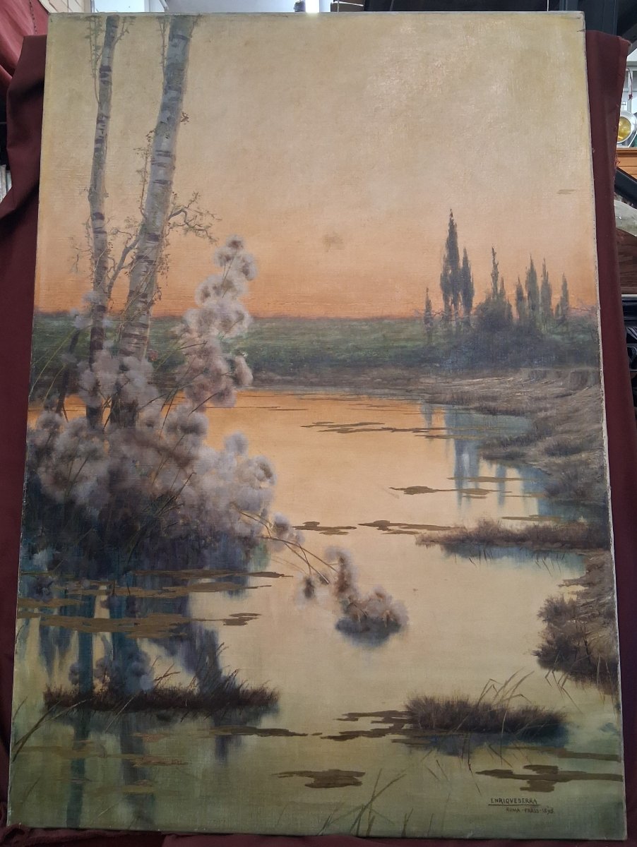 OLIO SU TELA 1893 - PAESAGGIO - ENRIQUE SERRA (Barcellona 1858 – Roma1918)
