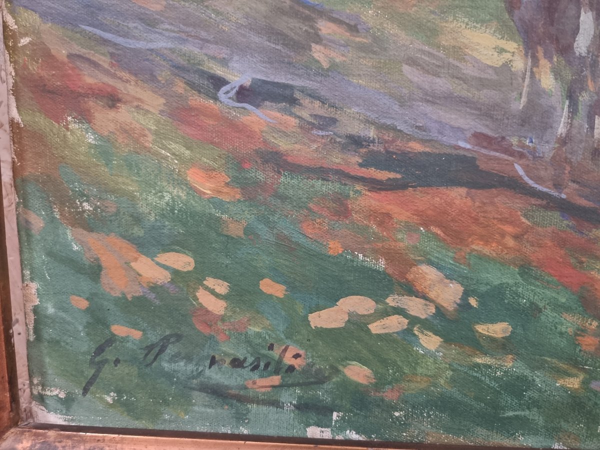 OLIO SU TELA - PAESAGGIO CON ARMENTI - Giuseppe Pennasilico (Napoli 1861 - Genova 1940)-photo-3