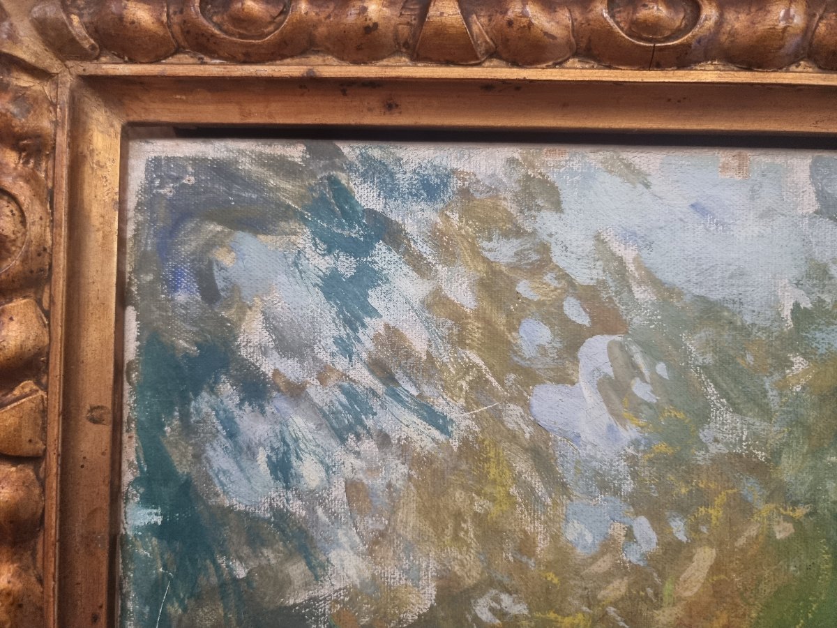 OLIO SU TELA - PAESAGGIO CON ARMENTI - Giuseppe Pennasilico (Napoli 1861 - Genova 1940)-photo-4