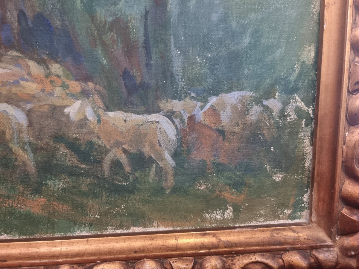 OLIO SU TELA - PAESAGGIO CON ARMENTI - Giuseppe Pennasilico (Napoli 1861 - Genova 1940)-photo-6
