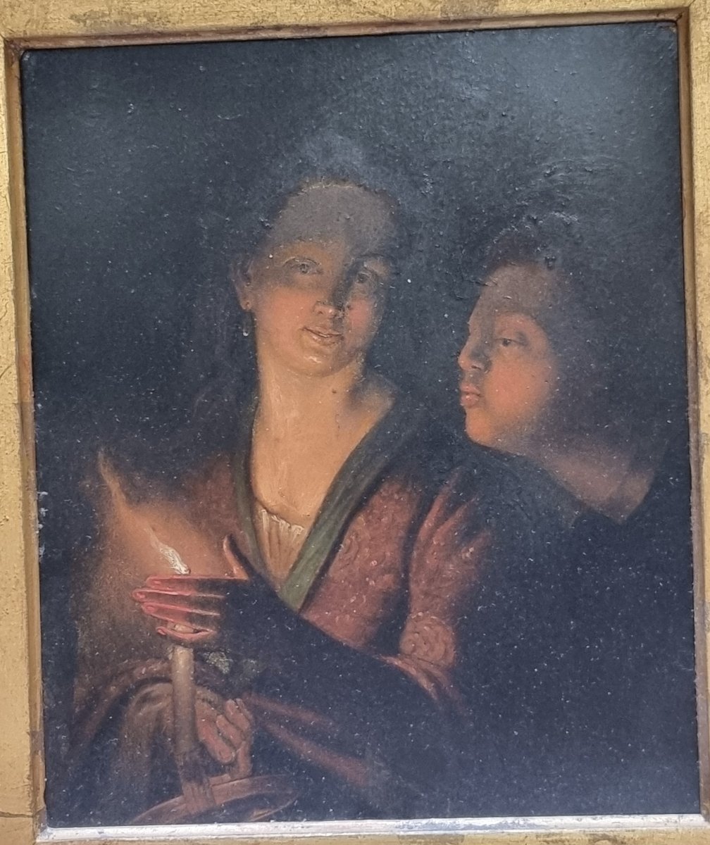 DIPINTO OLIO SU LAMINA DI ZINCO - Fiammingo dell'800 - CORNICE COEVA-photo-2