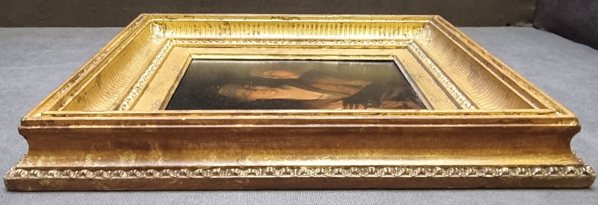 DIPINTO OLIO SU LAMINA DI ZINCO - Fiammingo dell'800 - CORNICE COEVA-photo-4