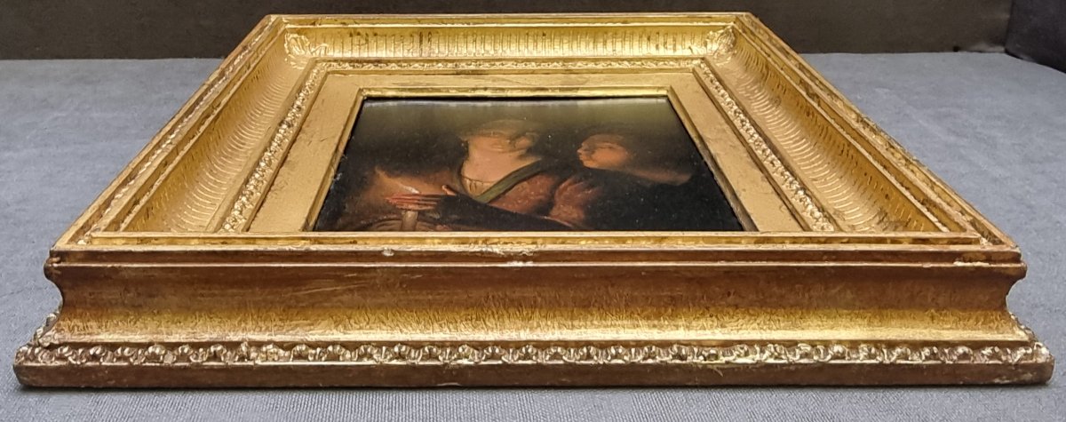 DIPINTO OLIO SU LAMINA DI ZINCO - Fiammingo dell'800 - CORNICE COEVA-photo-1