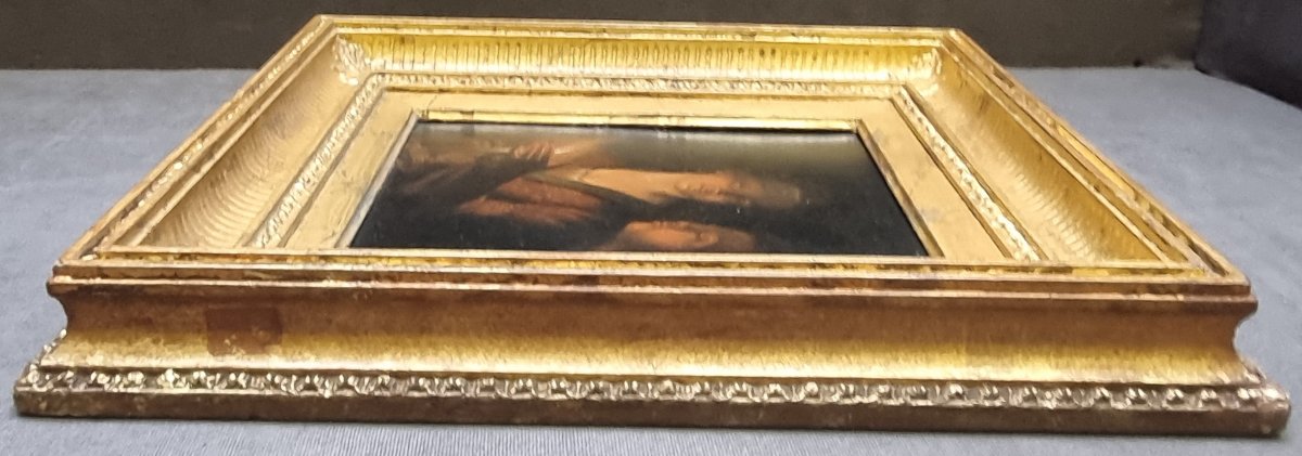 DIPINTO OLIO SU LAMINA DI ZINCO - Fiammingo dell'800 - CORNICE COEVA-photo-2