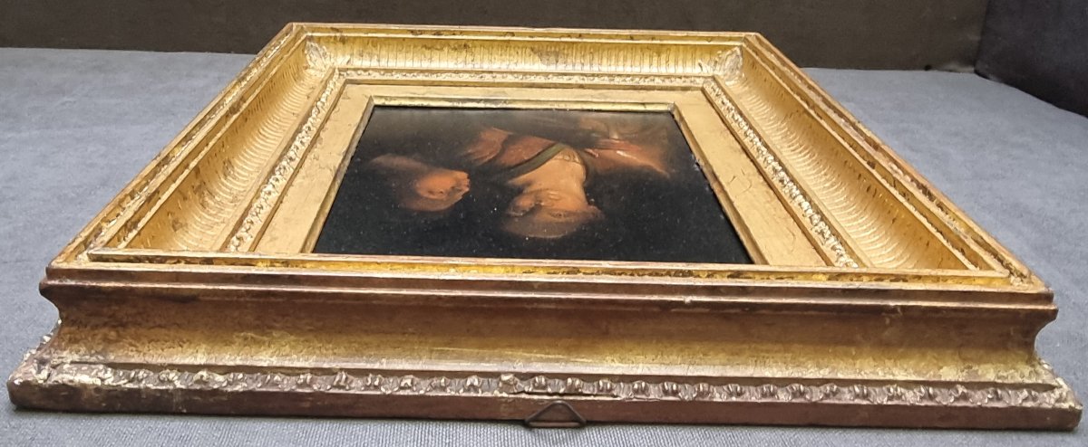 DIPINTO OLIO SU LAMINA DI ZINCO - Fiammingo dell'800 - CORNICE COEVA-photo-3