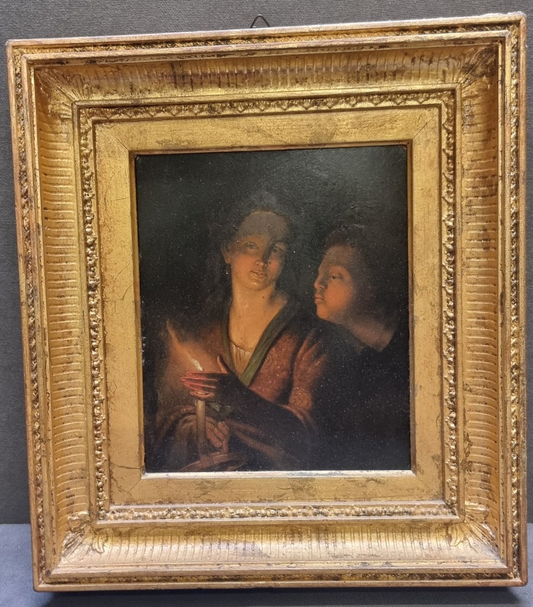 DIPINTO OLIO SU LAMINA DI ZINCO - Fiammingo dell'800 - CORNICE COEVA