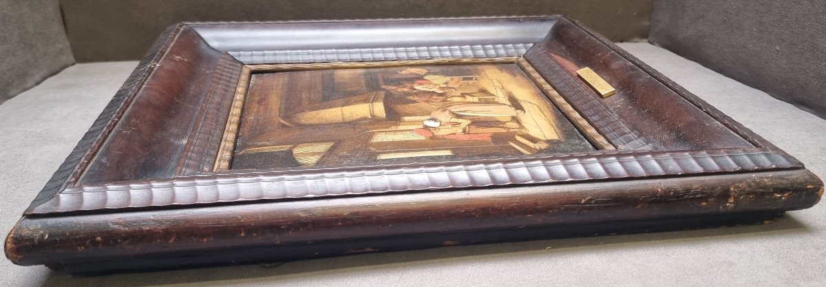 QUADRO OLIO SU TAVOLA - Fiammingo dell'800 - CON CORNICE IN LEGNO INTAGLIATO COEVA-photo-4