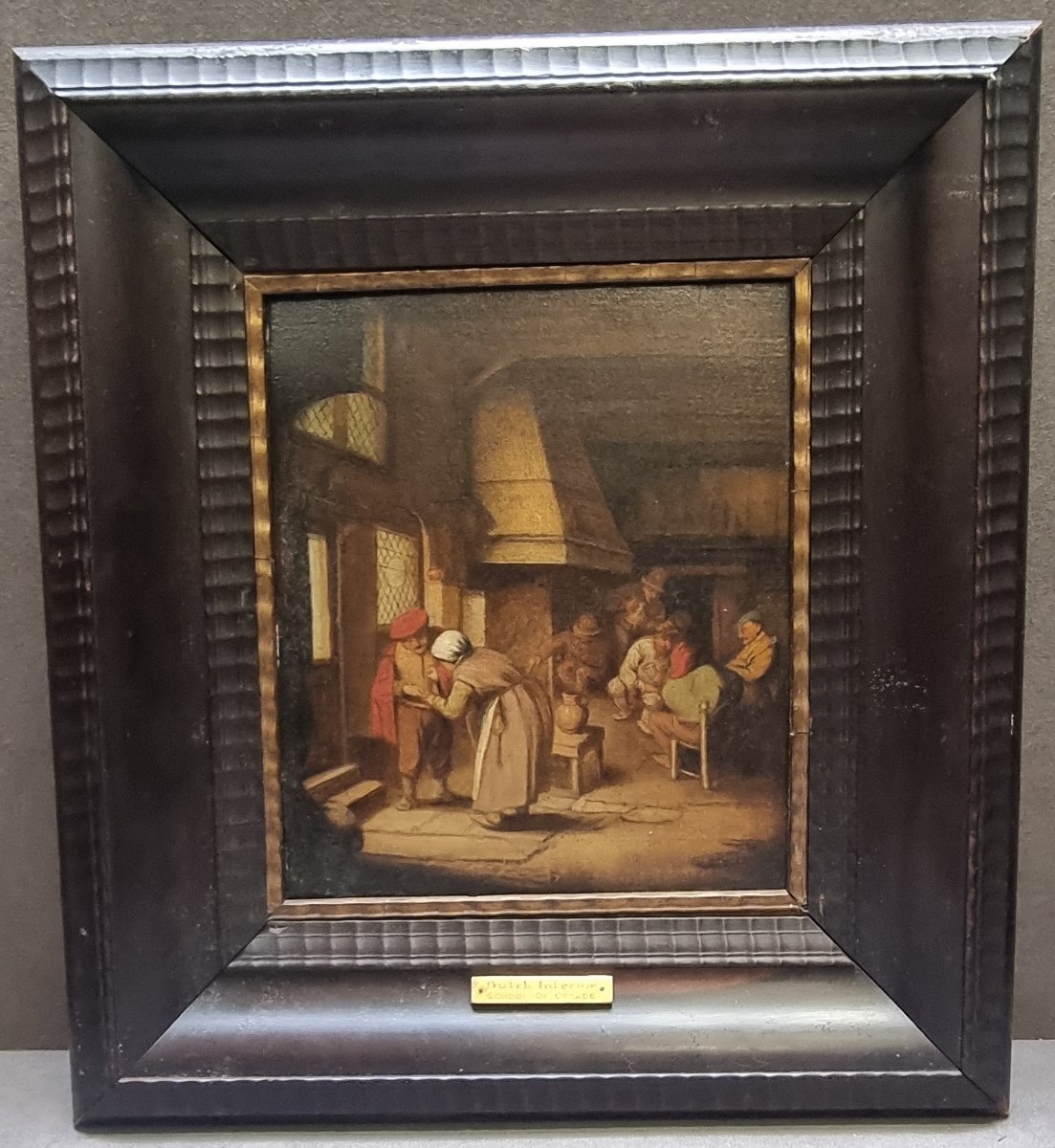 QUADRO OLIO SU TAVOLA - Fiammingo dell'800 - CON CORNICE IN LEGNO INTAGLIATO COEVA