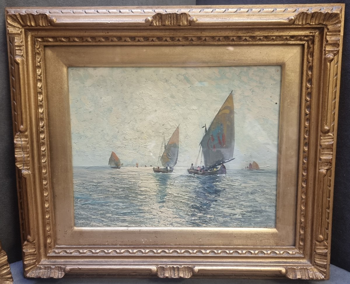 COPPIA QUADRI - OLIO SU COMPENSATO - MARINE - FAUSTO PRATELLA (NAPOLI 1888-1964)-photo-2