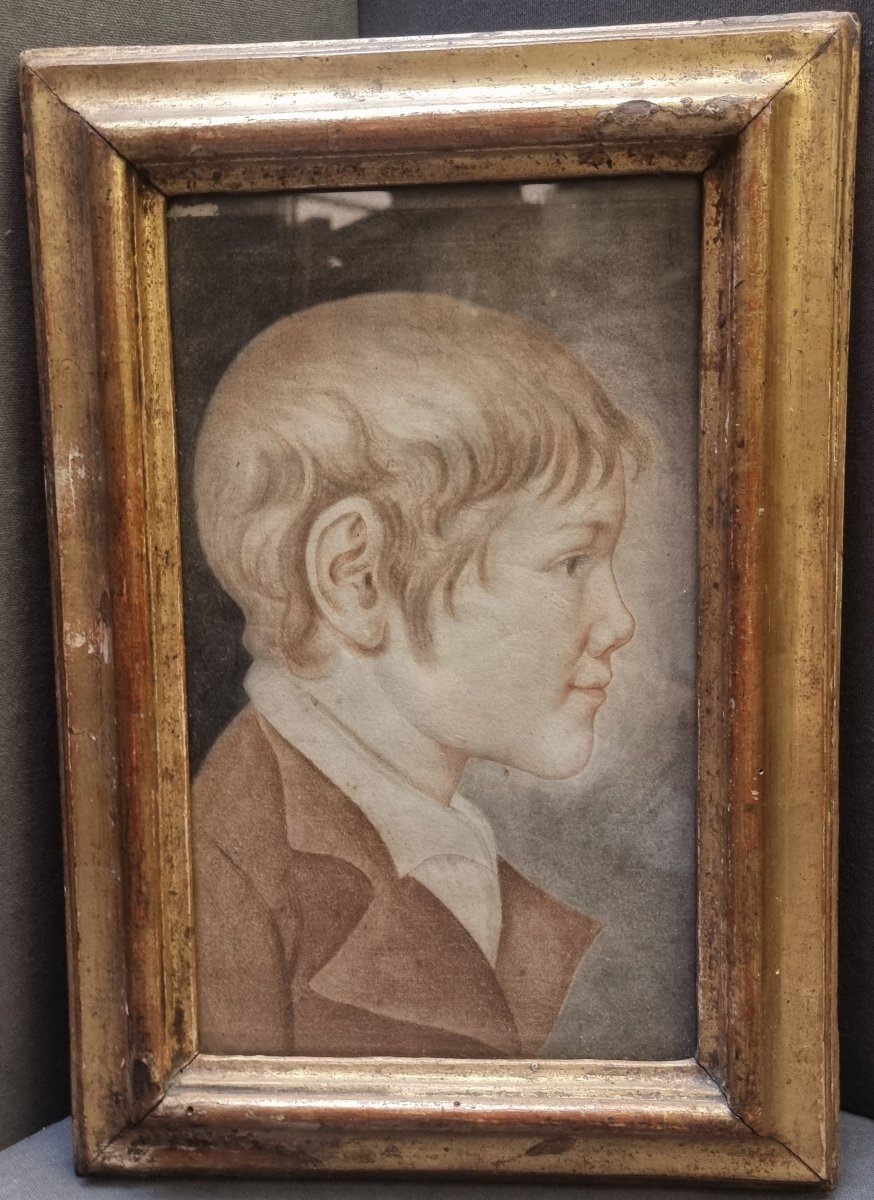 DISEGNO RAGAZZO primi '800 - CORNICE ANTICA DELL'600