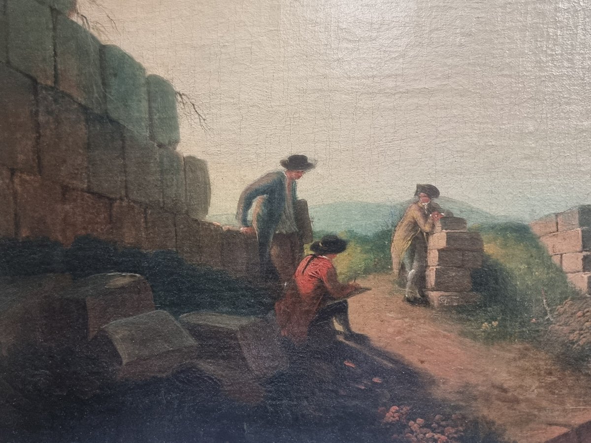 OLIO SU TELA - PAESAGGIO LAZIALE - PRIMI '800 CON CORNICE COEVA-photo-2