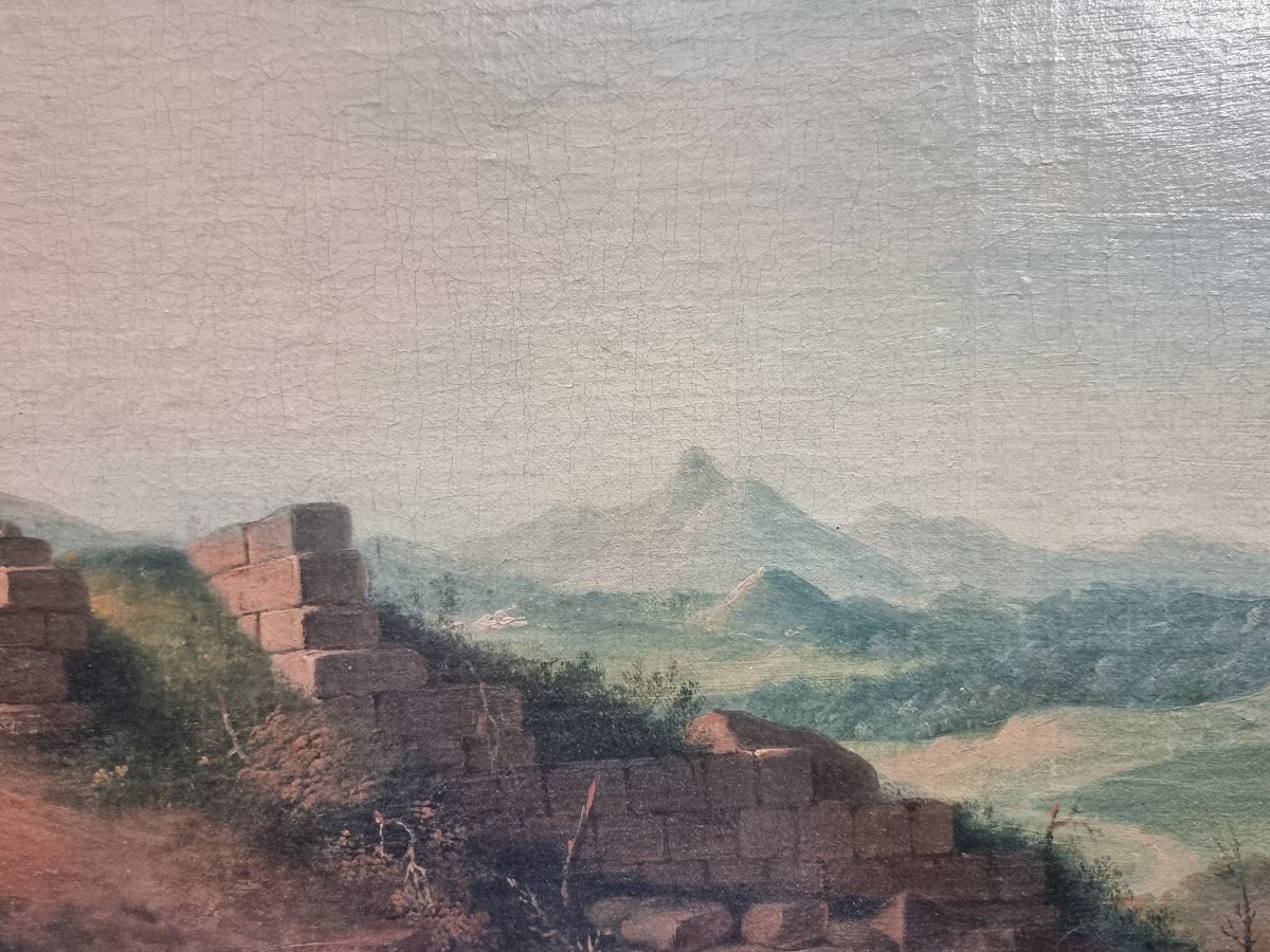 OLIO SU TELA - PAESAGGIO LAZIALE - PRIMI '800 CON CORNICE COEVA-photo-3