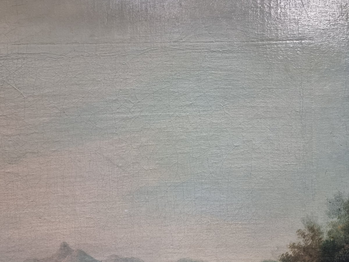 OLIO SU TELA - PAESAGGIO LAZIALE - PRIMI '800 CON CORNICE COEVA-photo-4