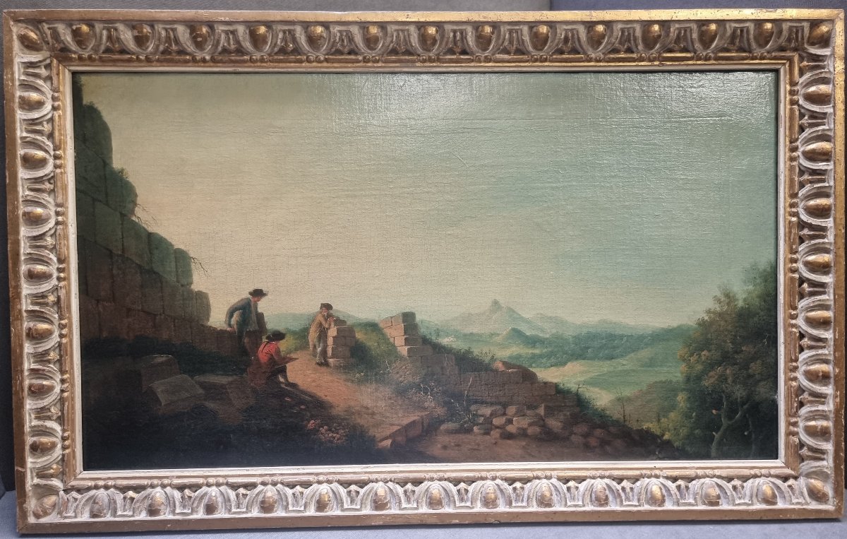 OLIO SU TELA - PAESAGGIO LAZIALE - PRIMI '800 CON CORNICE COEVA